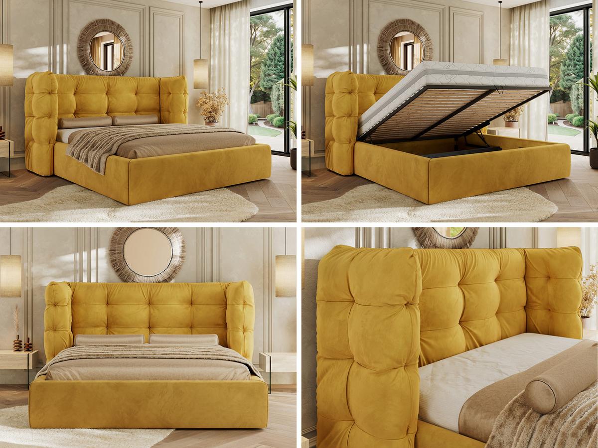 POLSTERBETT FLONELLE CLASSIC 140/200 - Gelb Velvet - ohne Matratze - Gelb, Textil (140/200cm) - MKS