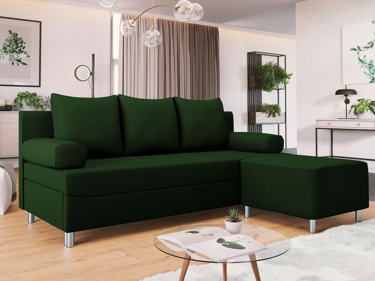 SCHLAFSOFA Dover mit Polsterhocker - Chromfarben/Grün, Holz/Kunststoff (192/86/80cm) - MIRJAN24
