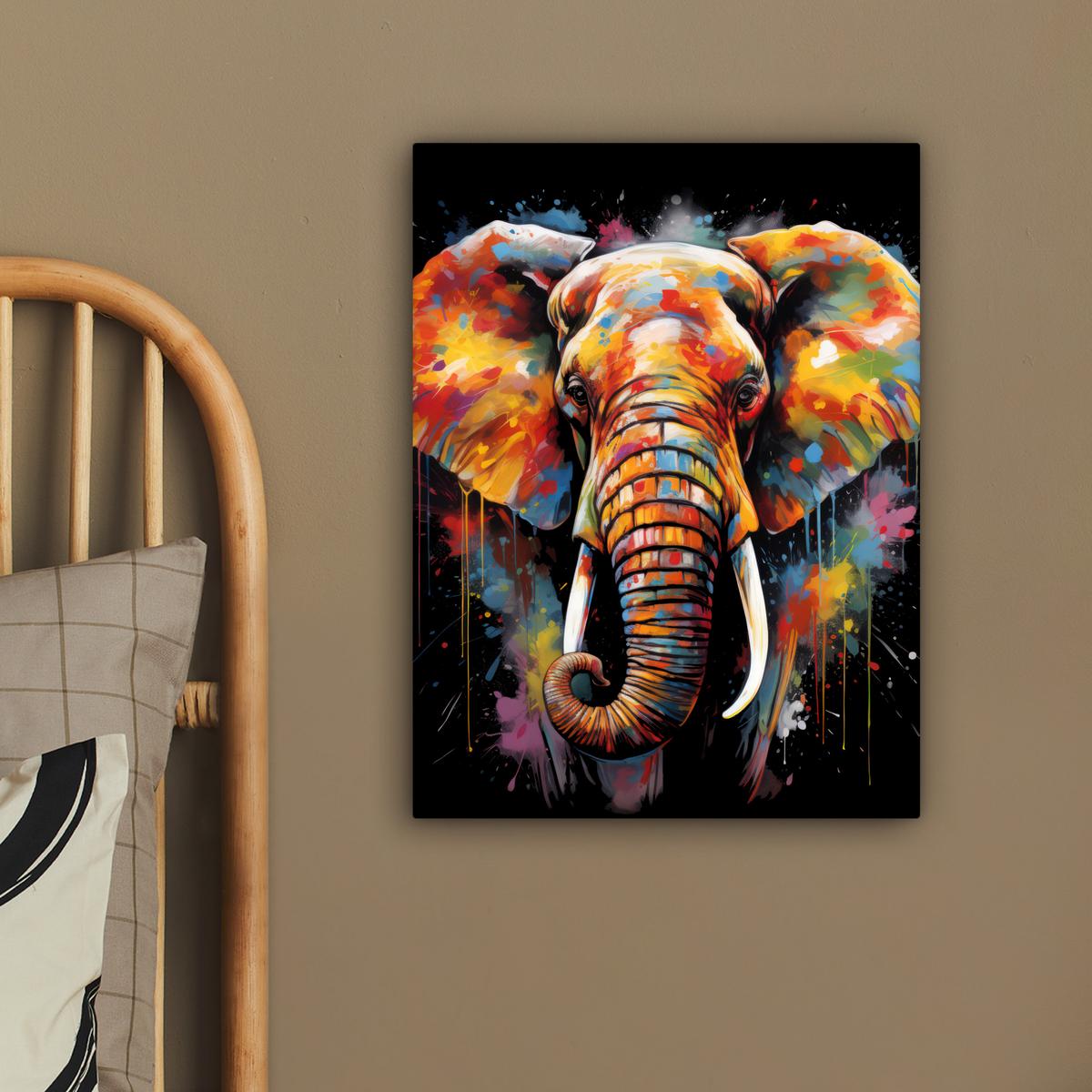 LEINWANDBILD Elefant - Graffiti - Schwarz - Tiere - Farben Room Decor 30x40 cm - Schwarz, Textil (30/40cm) - MuchoWow