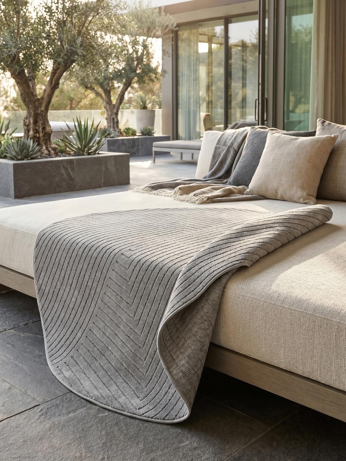 TEPPICH Outdoor ENGADIN in Silber, im Skandi-Stil mit 3D-Design, aus Polypropylen, Ø 120 cm - Silberfarben, Textil (120/120cm) - KADIMA DESIGN