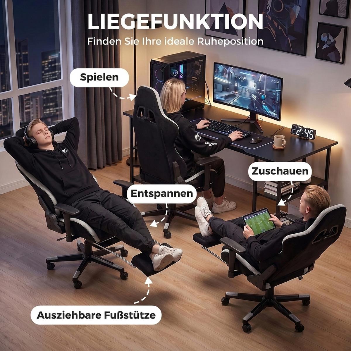 GAMING-STUHL Polyester Schwarz - Schwarz, Kunststoff/Textil (73/137.5/70.5cm) - HOMCOM