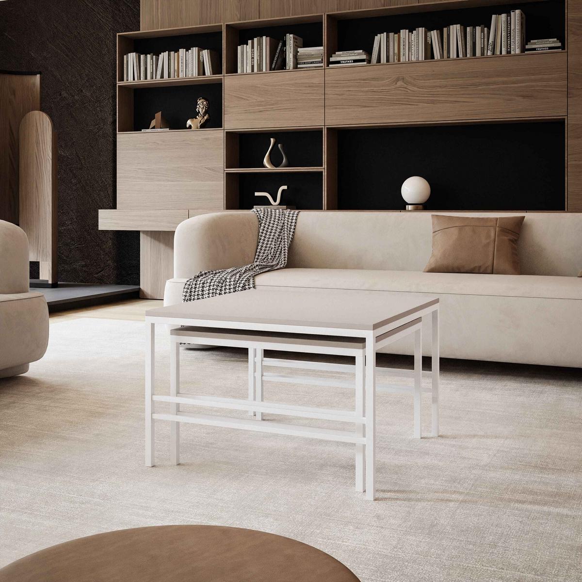 COUCHTISCH Cashmere Weiße Rahmen - Beige/Weiß, Holzwerkstoff (70/70/46cm) - Idohome