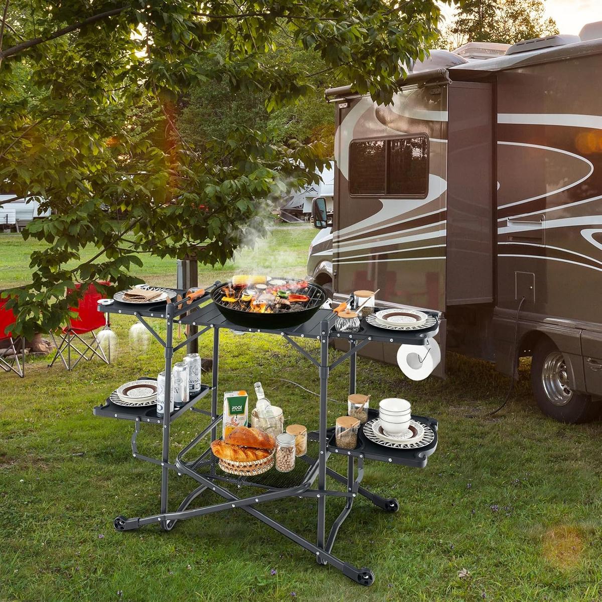 CAMPINGKÜCHE Schwarz - Schwarz, Metall (54/135/88cm) - COSTWAY