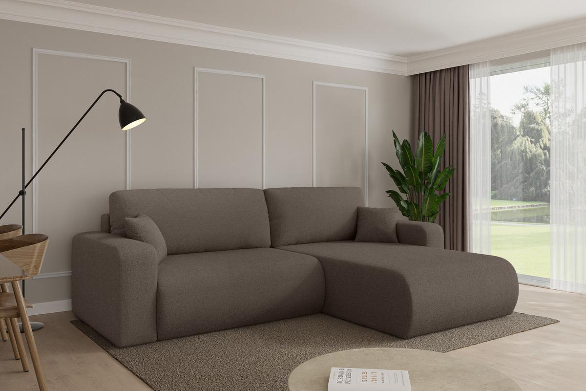 ECKSOFA mit Schlaffunktion Ottomane Rechts BERY-L 276x193x88 Braun Bouclé - Schwarz/Braun, Holzwerkstoff/Kunststoff (276/193cm) - ALTDECOR