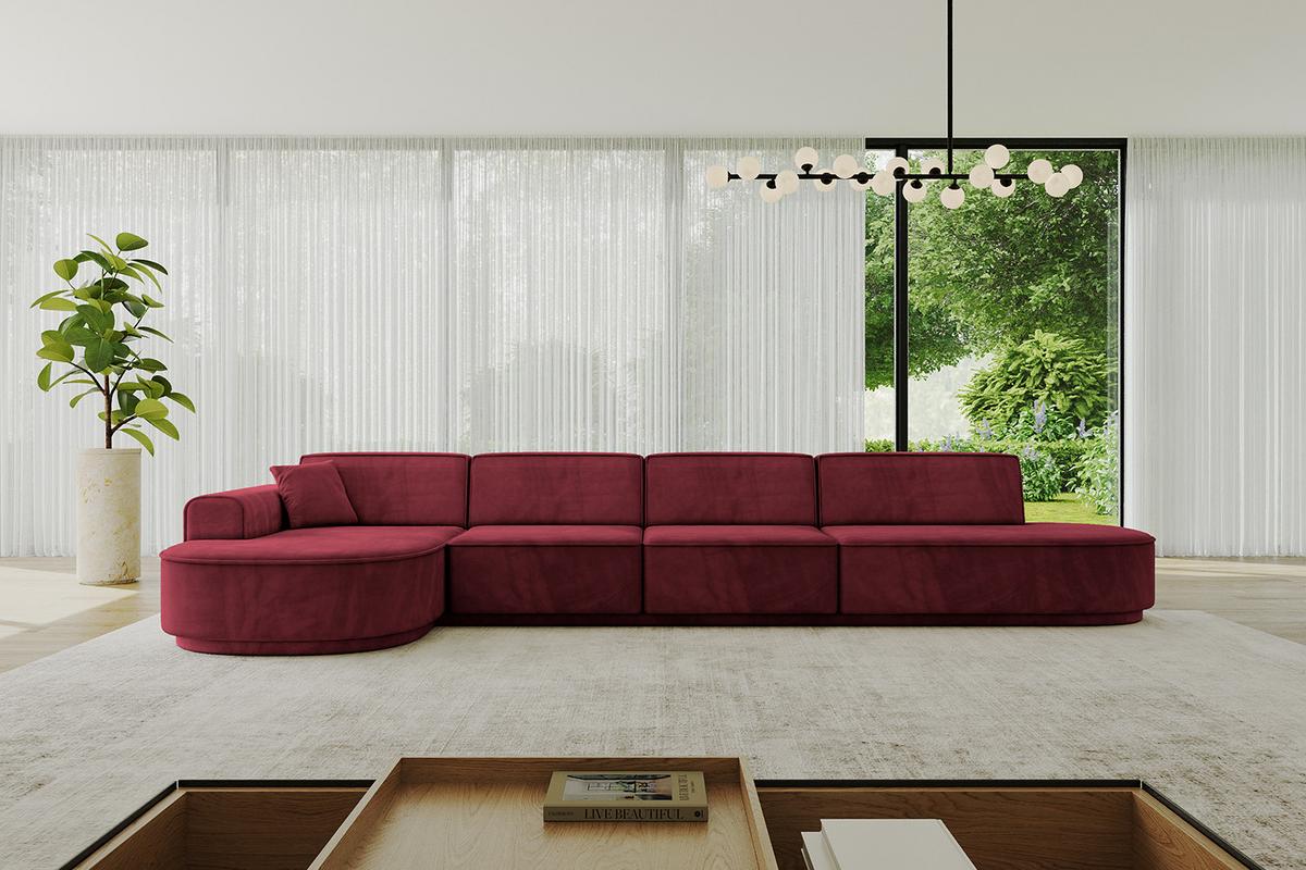 ECKSOFA Ottomane Links MARI-L3-v3 - 413x171x83 cm Bordeaux Velours - Bordeaux/Schwarz, Holzwerkstoff/Kunststoff (413/171cm) - ALTDECOR