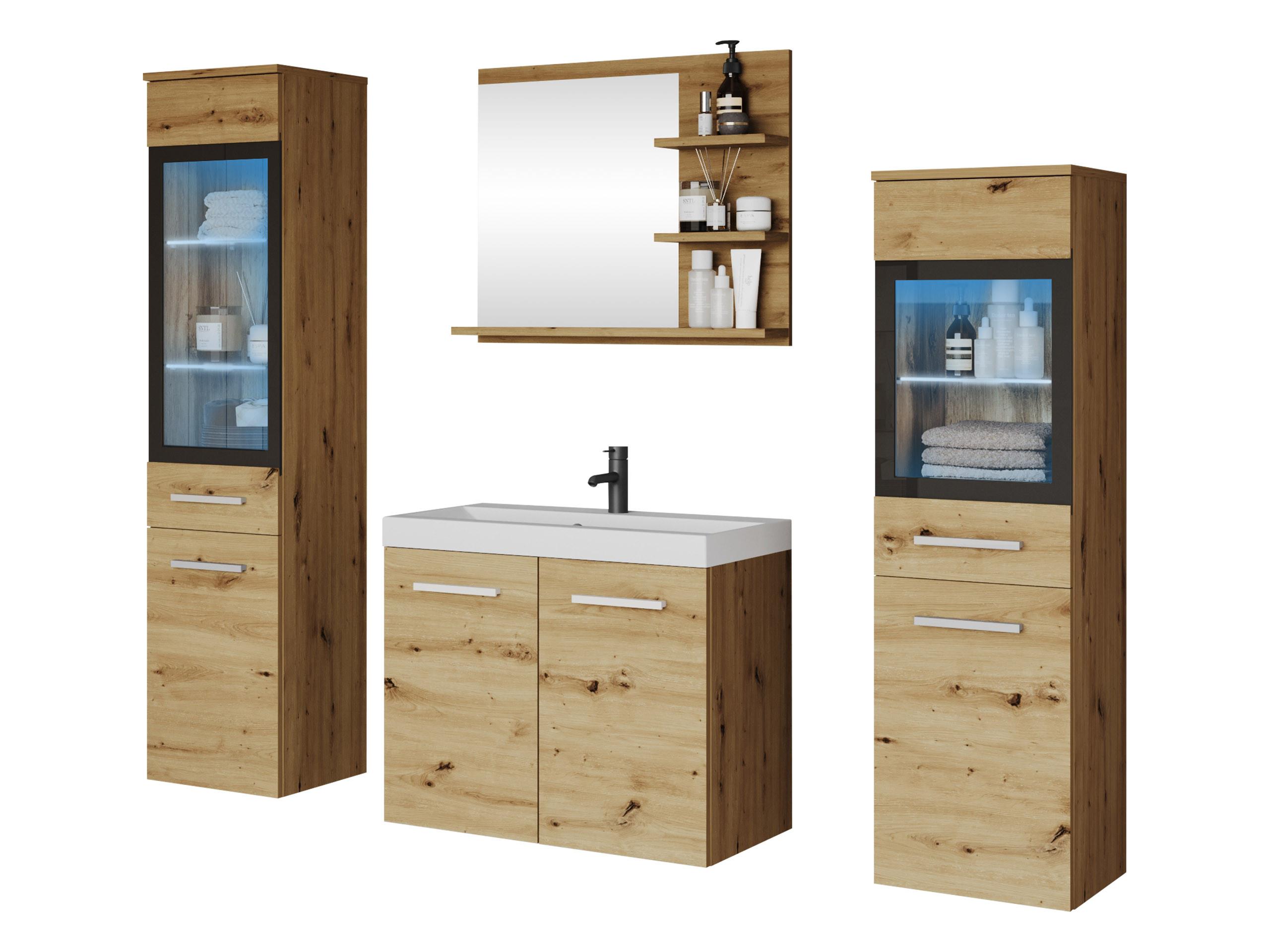 BADMÖBEL-SET Madrit I mit RGB LED Beleuchtung - Eiche Artisan, Holzwerkstoff (30/132/30cm) - MIRJAN24