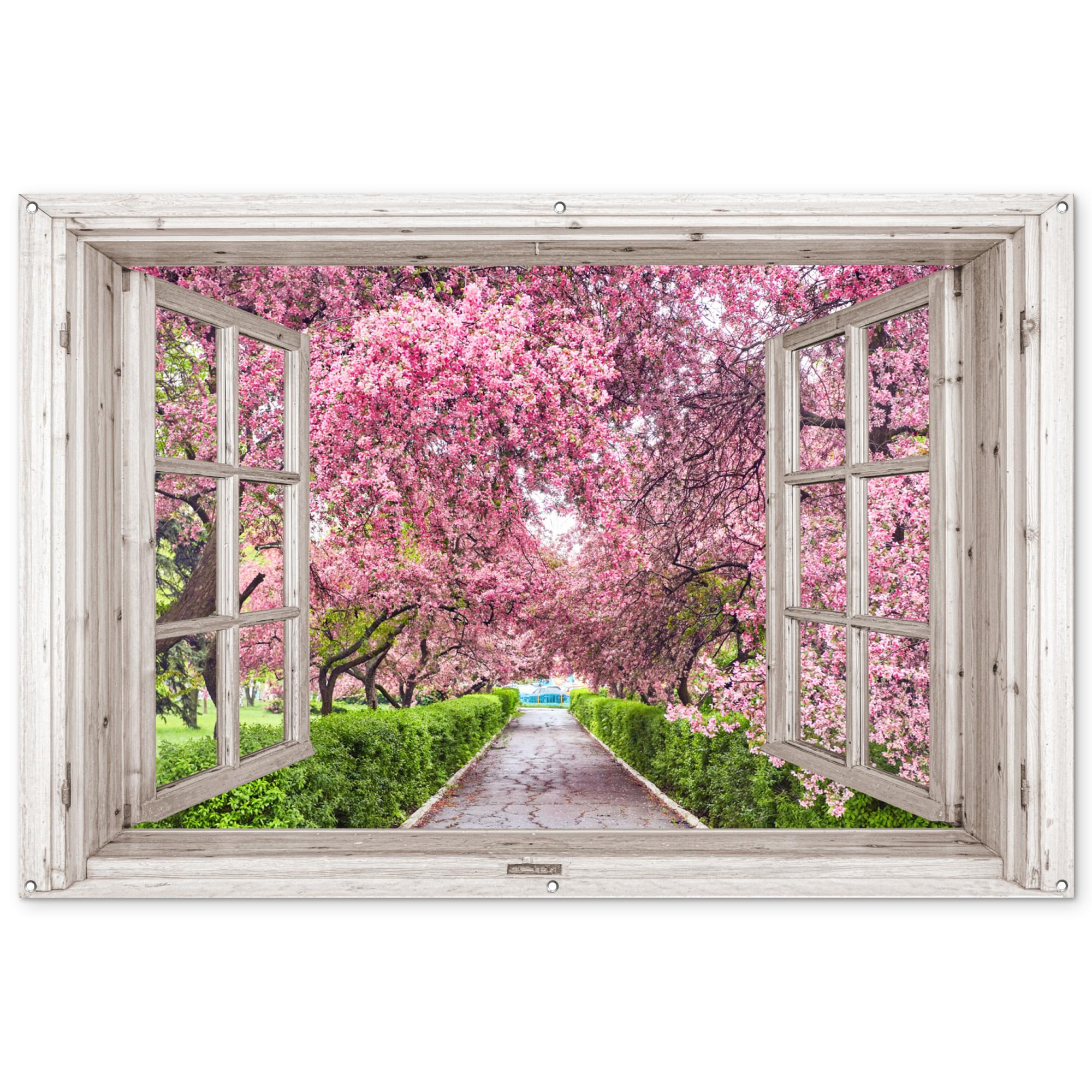 GARTENPOSTER Japanisch - Sakura - Blüte - Baum - Blütenzweige - Durchsichtig Poster für draußen 180x120 cm - Rosa, Kunststoff (180/120/0.2cm) - OnlyWow