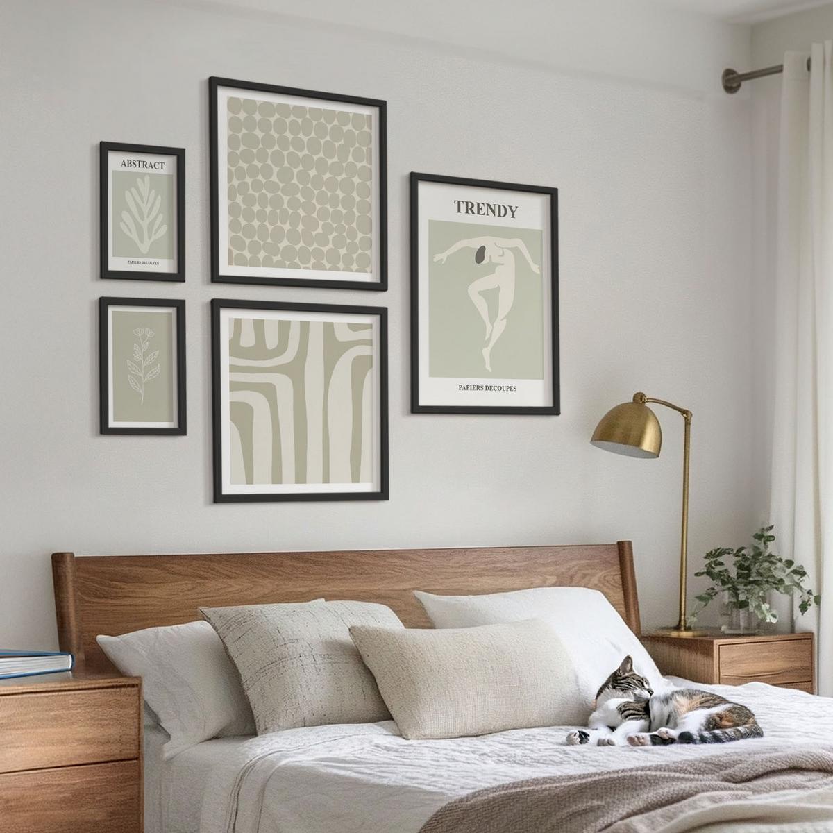 BILDER SET 5er Set - 50x50 cm & 20x30 cm & 40x60 cm Schwarzer Rahmen - Pflanzen- und geometrische Muster - Schwarz, Kunststoff (40/60cm) - TULUP