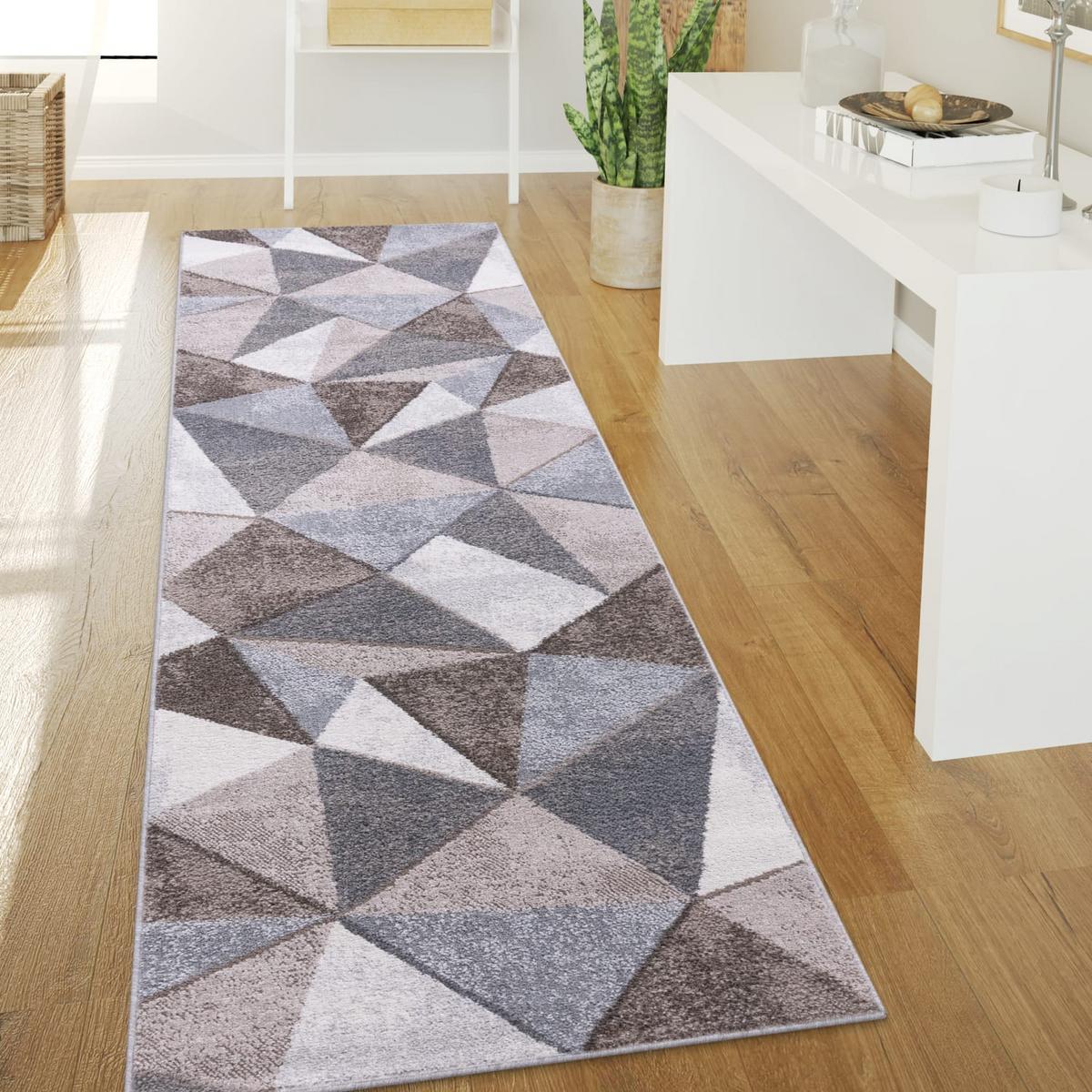 KURZFLORTEPPICH, geometrisch, aus Polypropylen, Florhöhe 9 mm, Braun-Beige, 80 x 300 cm - Beige, Textil (300/80cm) - KADIMA DESIGN