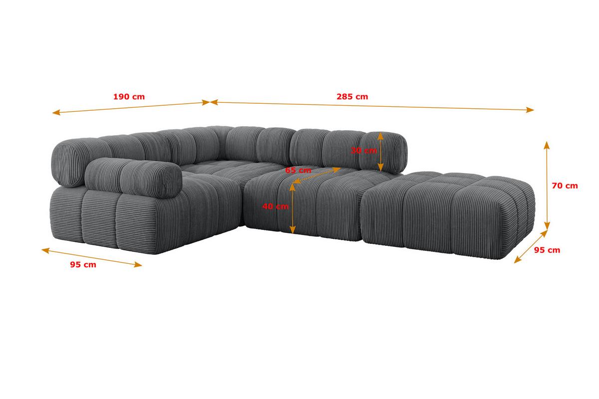 ECKSOFA modulares Sofa Felto-L1 - 285x190x70 cm Dunkelgrau Cord - Dunkelgrau, Holzwerkstoff/Textil (285/190cm) - ALTDECOR