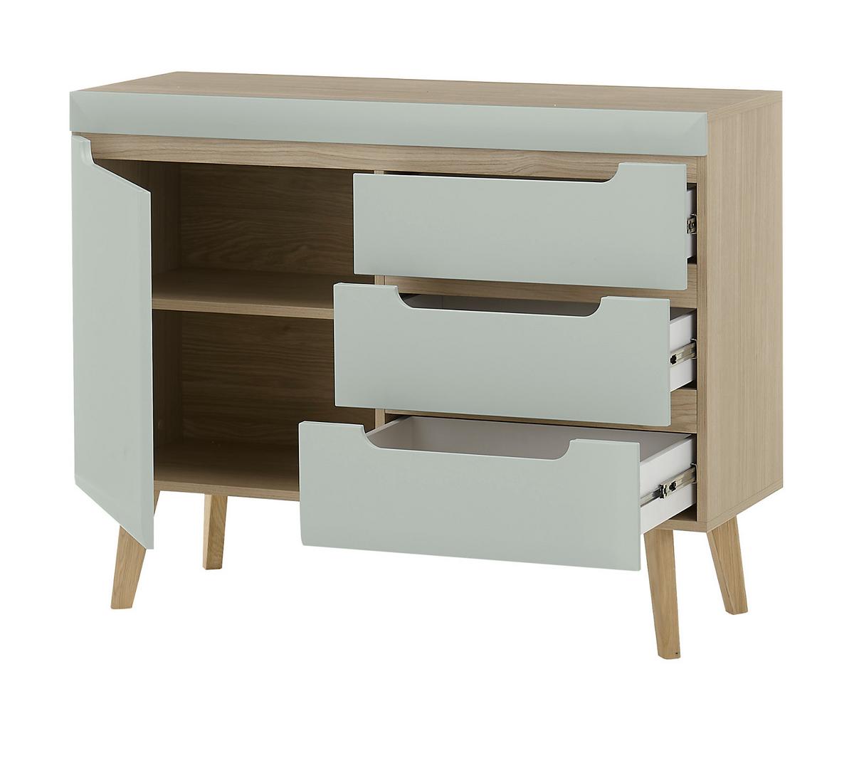 SIDEBOARD Pistazie grün, Eiche, skandinavisch 107 cm, Kommode mit Soft-Close - Eichefarben/Pastellgrün, Holz/Holzwerkstoff (107/83/40cm) - Furn.Design