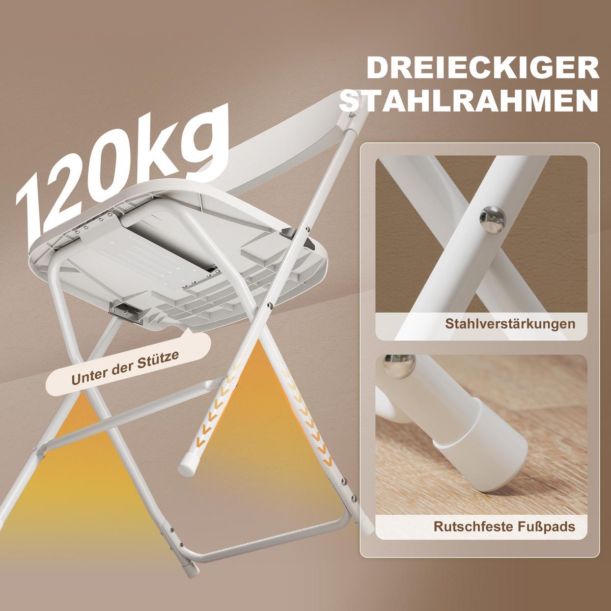 KLAPPSTÜHLE 6er Set Kunststoff Stahl Weiß - Weiß, Kunststoff/Metall (45/79.5/49cm) - HOMCOM