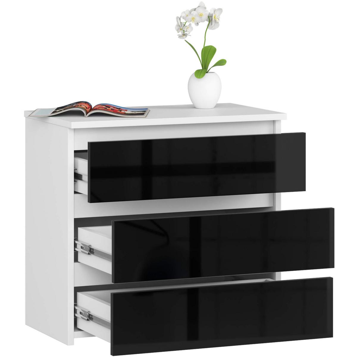 KOMMODE Weiß, Schwarz Glanz 57/60/35 - Weiß, Holzwerkstoff (60/57/35cm) - RAUMHIRSCH FURNITURE