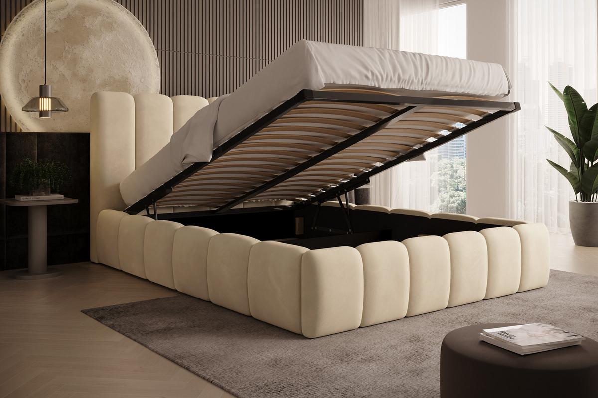 POLSTERBETT Vilo 180x200 mit Bettkasten und Stabilem Metallgestell - Creme, Textil (180/200cm) - Storez24