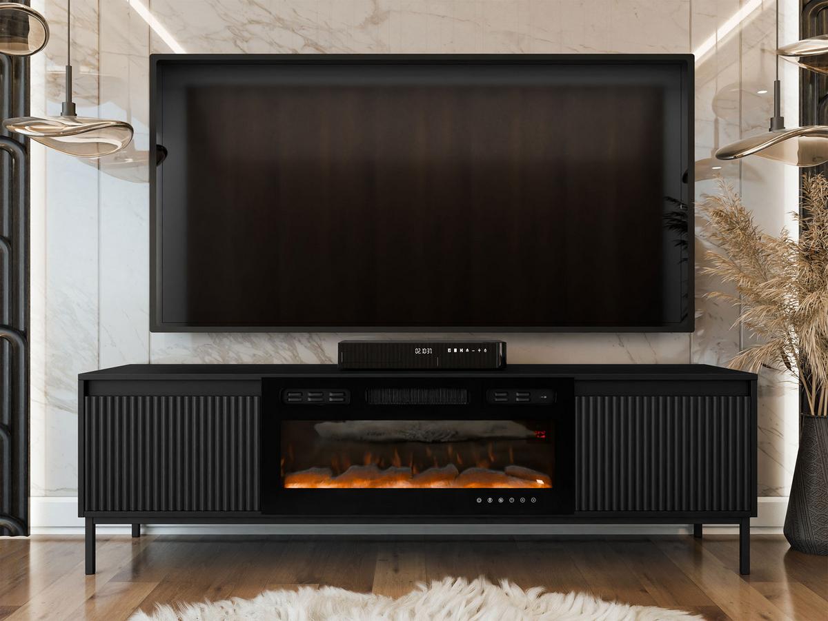 TV-LOWBOARD Ozmi 2K EF mit Kamin - Schwarz, Holzwerkstoff/Metall (174/52/40cm) - MIRJAN24