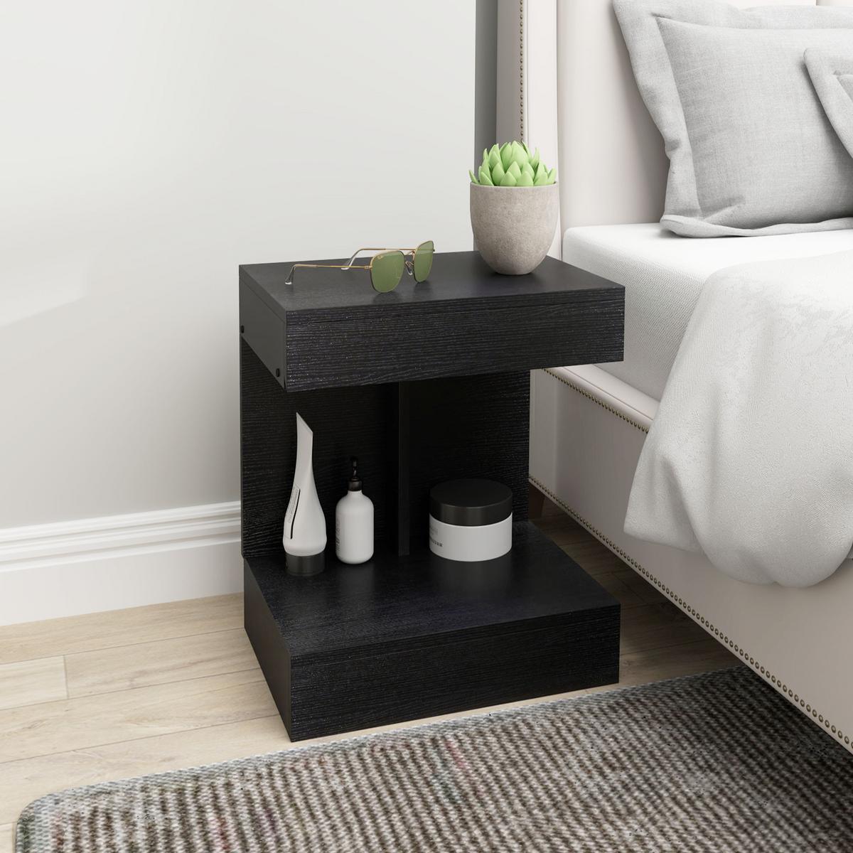 NACHTTISCH mit Schubladen, 40 x 30 x 46 cm, Schwarz - Schwarz, Holzwerkstoff (30/46/40cm) - HOMCOM