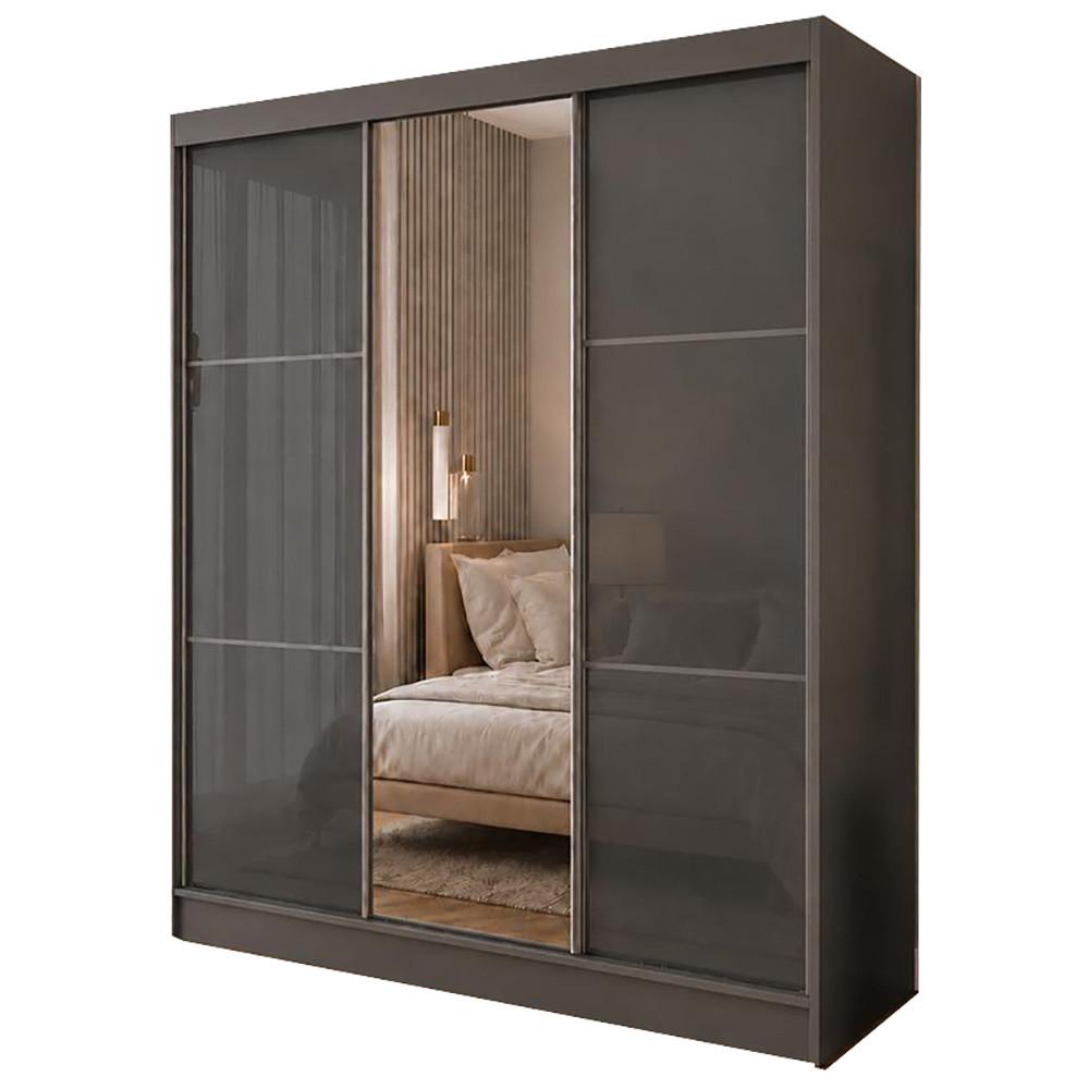 SCHWEBETÜRENSCHRANK Viva 180/216/61 Graphit mit Lacobel-Glas - Graphitfarben, Holzwerkstoff (180/216/61cm) - Beautysofa