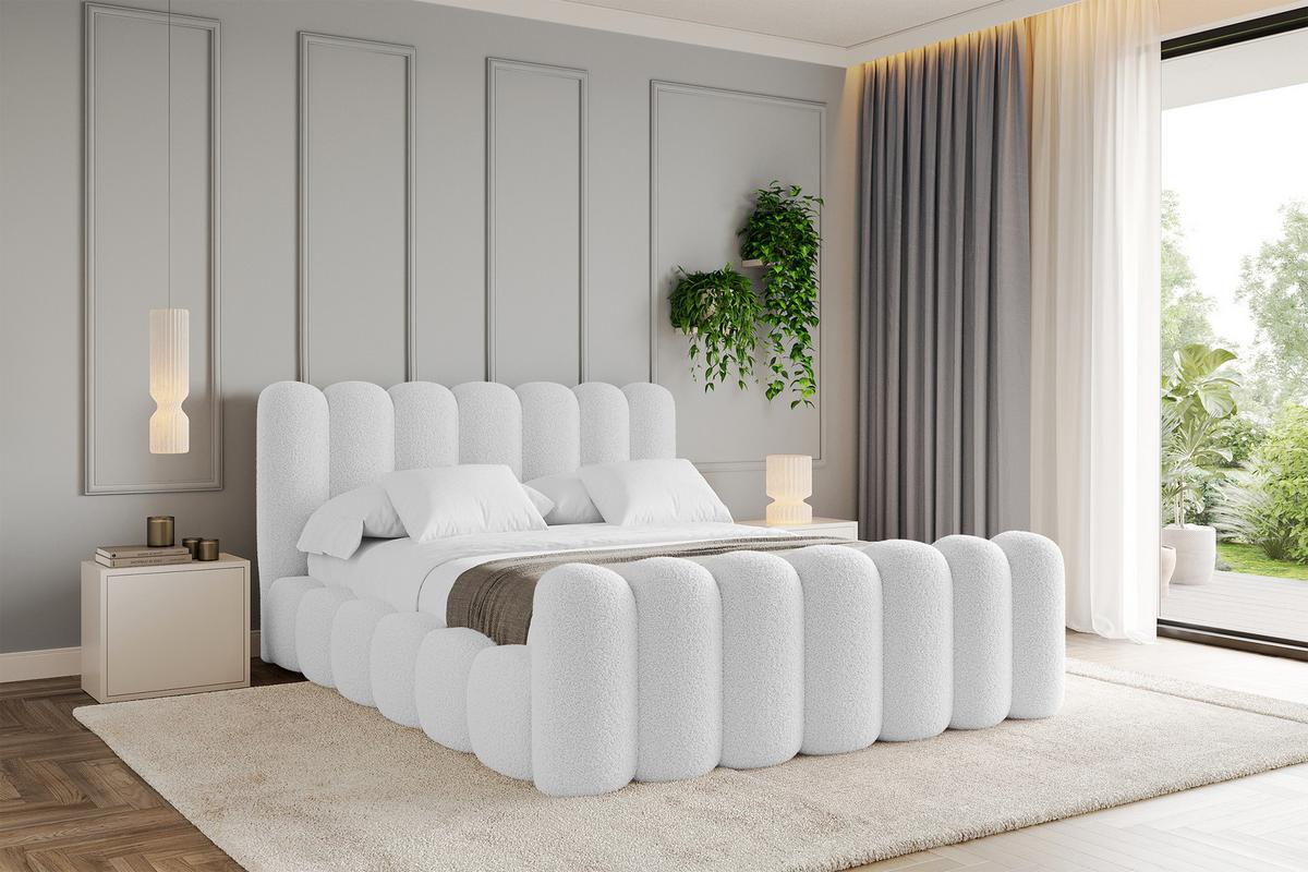 POLSTERBETT mit Bettkasten, Fußteil und Lattenrost, Boxbett ohne Matratze - SENA-Z 140x200 Weiß - Weiß, Holzwerkstoff/Textil (140/200cm) - ALTDECOR