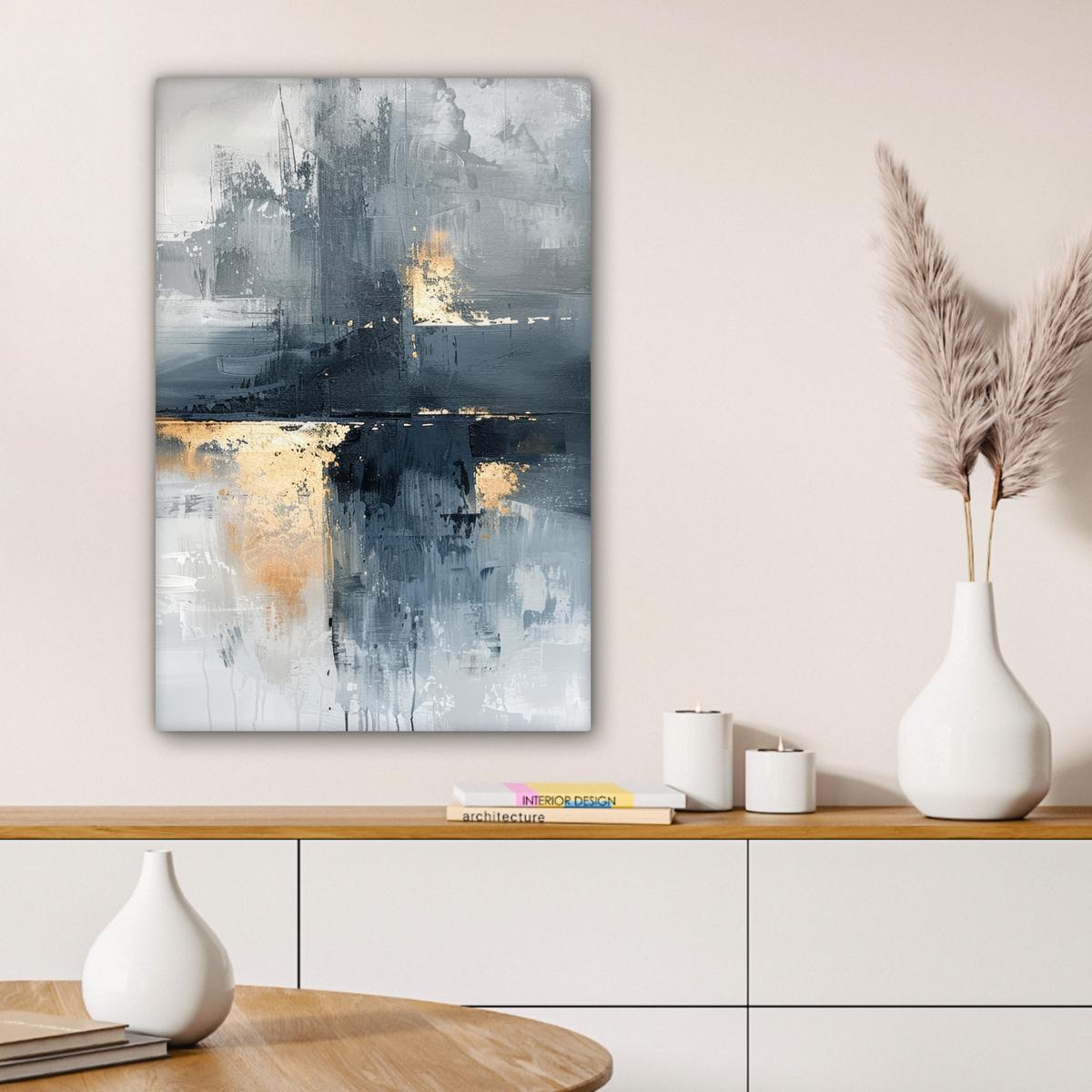LEINWANDBILD Kunst - Grau - Gold - Abstrakt Wanddeko 40x60 cm - Dunkelgrau, Textil (40/60cm) - MuchoWow