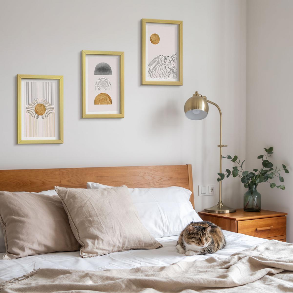 BILDER SET 3er Set - 20x30 cm Goldrahmen - Abstrakte Formen in Beige und Grau - Goldfarben, Kunststoff (20/30cm) - TULUP