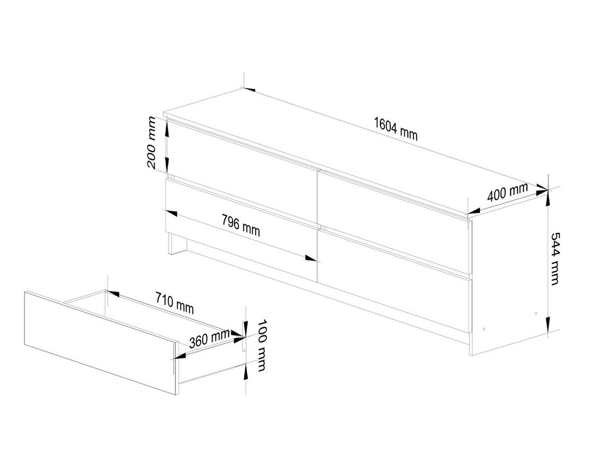 KOMMODE Weiß, Graphit Grau 55/160/40 - Weiß, Holzwerkstoff (160/55/40cm) - RAUMHIRSCH FURNITURE