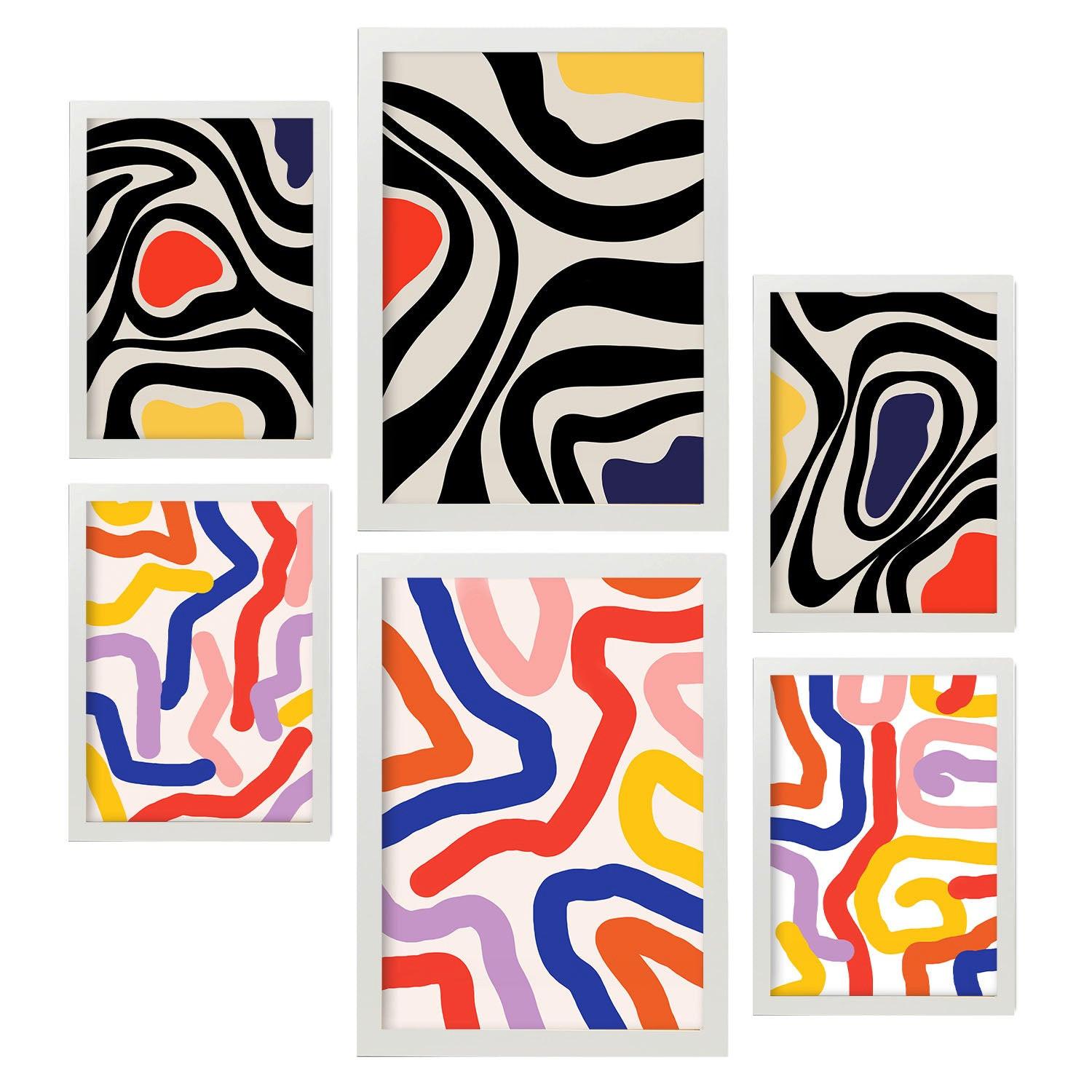 POSTER Set Mit 6 Florid Wie In Farbenfrohe Zusammenfassungen A3 & A4 Weißer Rahmen - Weiß, Papier (29/3cm) - Nacnic
