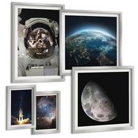 BILDER SET 5er Set - 50x50 cm & 20x30 cm & 40x60 cm Silberner Rahmen - Weltraum Erde Rakete Galaxie - Silberfarben, Kunststoff (40/60cm) - TULUP