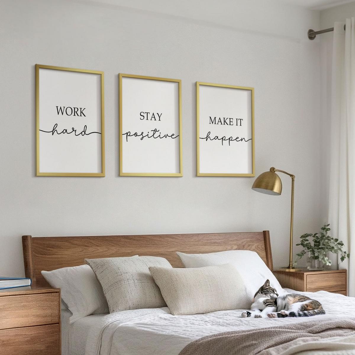 BILDER SET 3er Set - 40x60 cm Goldrahmen - Minimalistische Motivationsinschriften - Goldfarben, Kunststoff (40/60cm) - TULUP