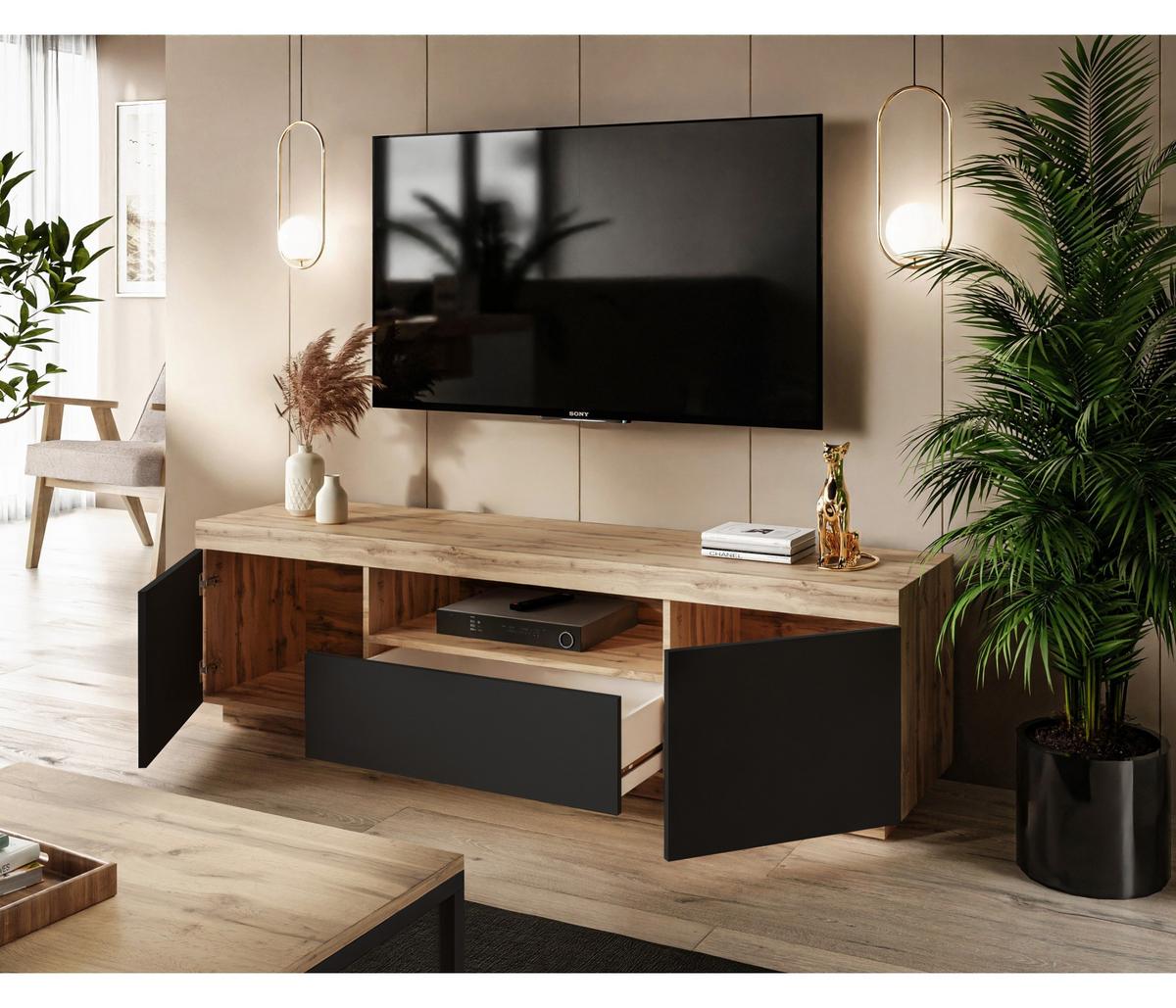 TV-SCHRANK YOSHI 170/42/49 cm Wotan Eiche / Schwarz - Naturfarben, Holzwerkstoff (170/49/42cm) - Lookway