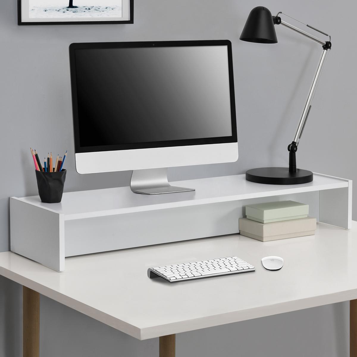 MONITORSTÄNDER - Weiß, Holzwerkstoff (27/100/15cm) - [en.casa]