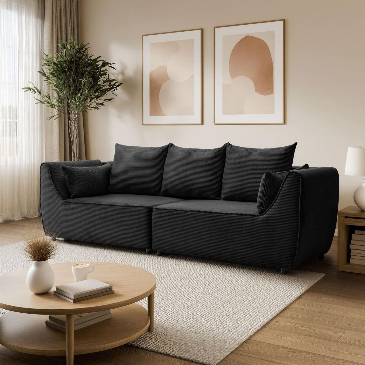 SOFA ASPEN Zweisitzer mit Schlaffunktion, Anafi 19 - Graphitfarben, Textil (267/94/95cm) - Lookway