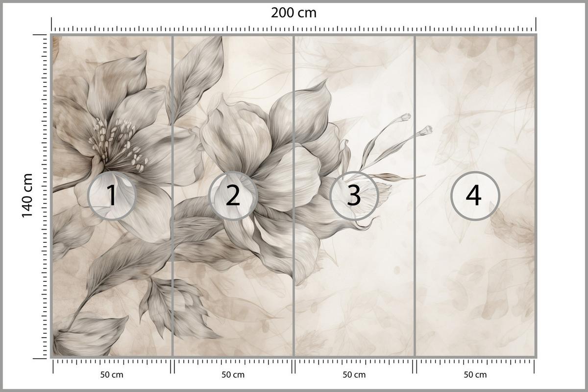 FOTOTAPETE für Wohnzimmer Abstrakt Blume Pflanzen 200x140 - Beige/Braun, Papier (200/140cm) - Muralo