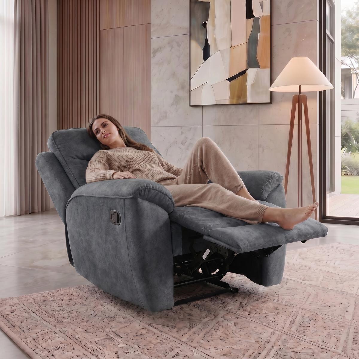 RELAXSESSEL Dolce, Fernsehsessel mit Relaxfunktion, 98 cm, Dunkelgrau, Velours - Dunkelgrau, Textil (98/106/100cm) - Beautysofa