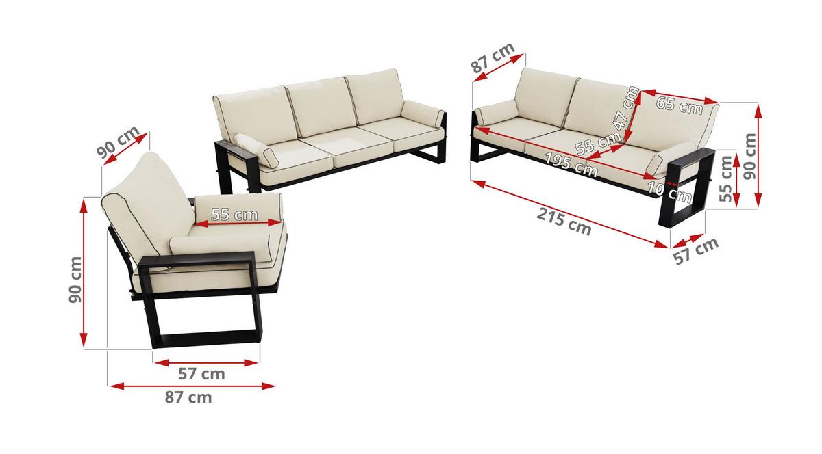 GARTENMÖBEL-SET ELBA: 1x Tisch, 2x Sofa, 1x Sessel - Beige - Beige, Textil - MKS