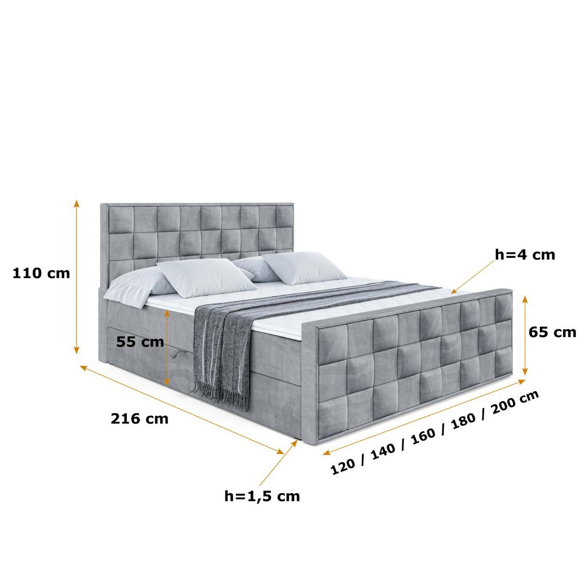BOXBETT ZAFIRA - 140x200 - H4 - Grau - Grau, Holzwerkstoff (140/200cm) - ALTDECOR