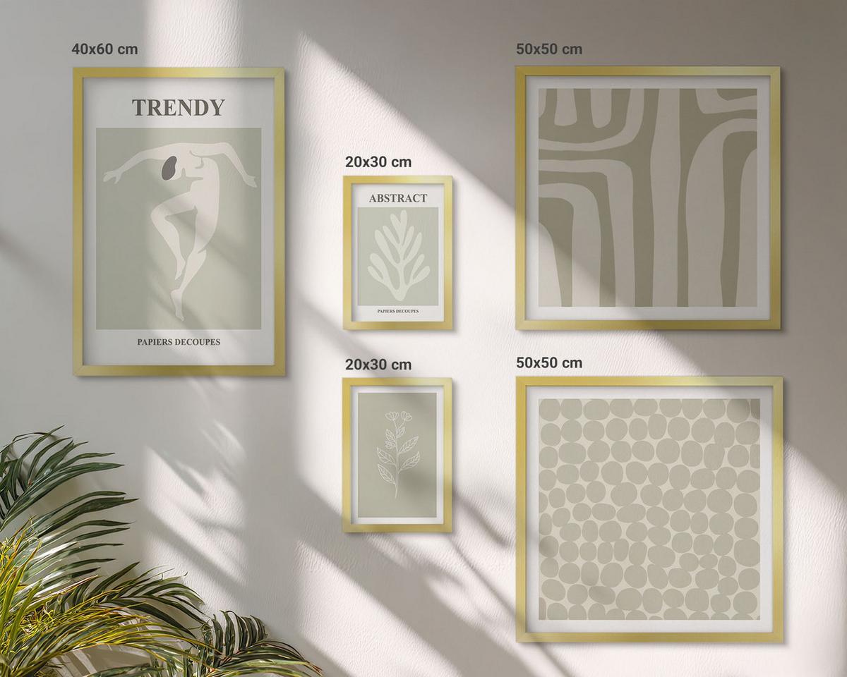 BILDER SET 5er Set - 50x50 cm & 20x30 cm & 40x60 cm Goldrahmen - Pflanzen- und geometrische Muster - Goldfarben, Kunststoff (40/60cm) - TULUP