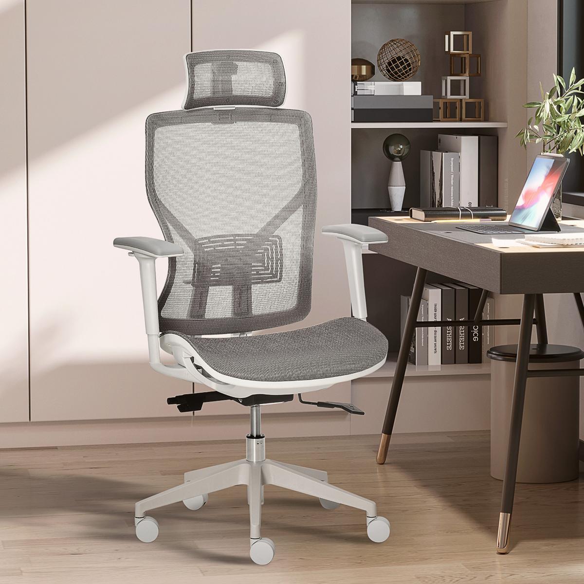 BÜROSTUHL Schreibtischstuhl höhenverstellbar mit 3D-Armlehne 3 Stufen Mesh Grau - Grau, Kunststoff (65/128/67cm) - Vinsetto