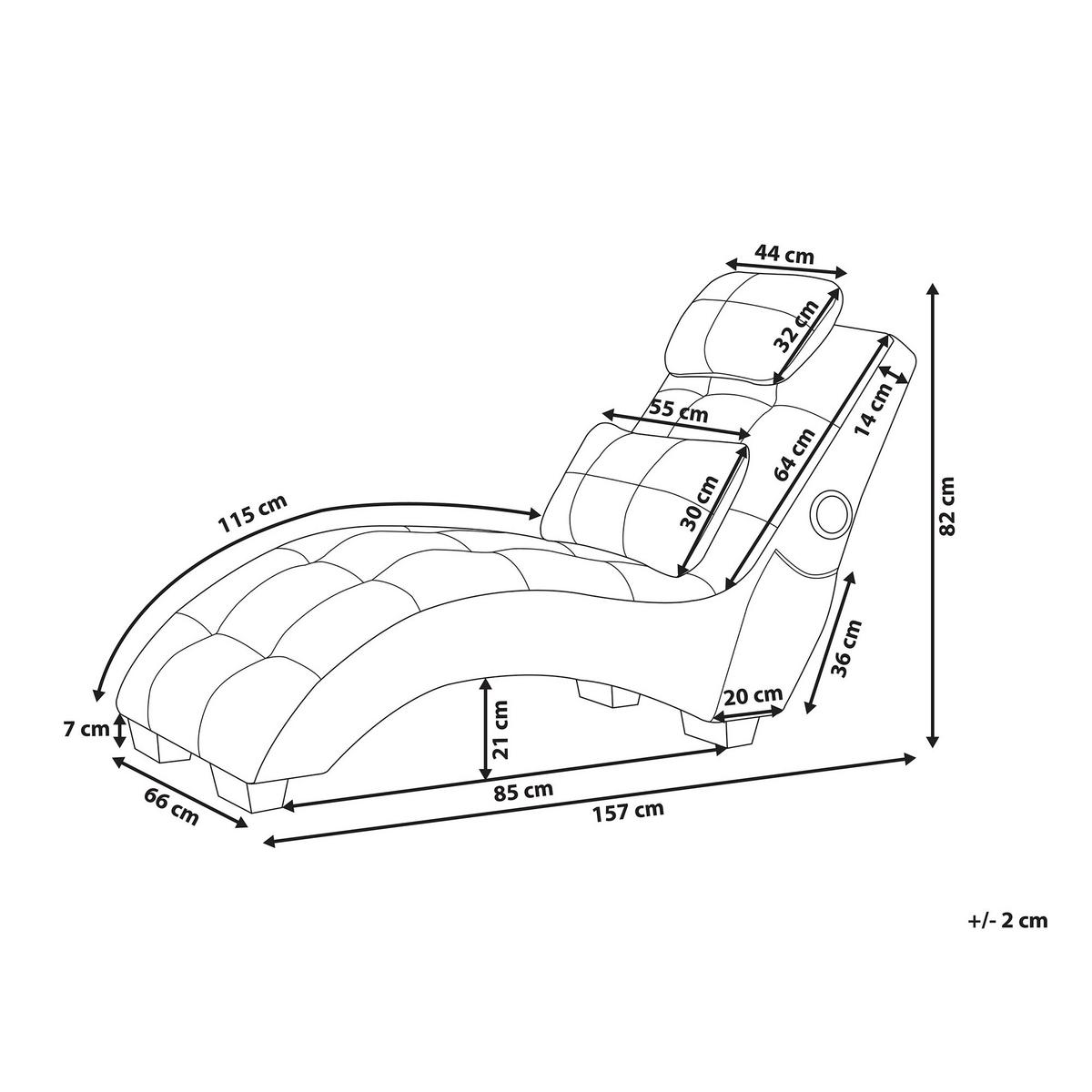 CHAISELONGUE Samtstoff Grau Simorre - Hellgrau, Textil (157/82/66cm) - Beliani