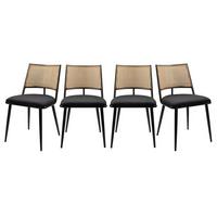 STÜHLEN (set von 4) mit natürlichem geflecht und schwarzem metallrahmen - schiller 47/48,5/79 cm - Schwarz, Metall (48.5/79/65cm) - Calicosy