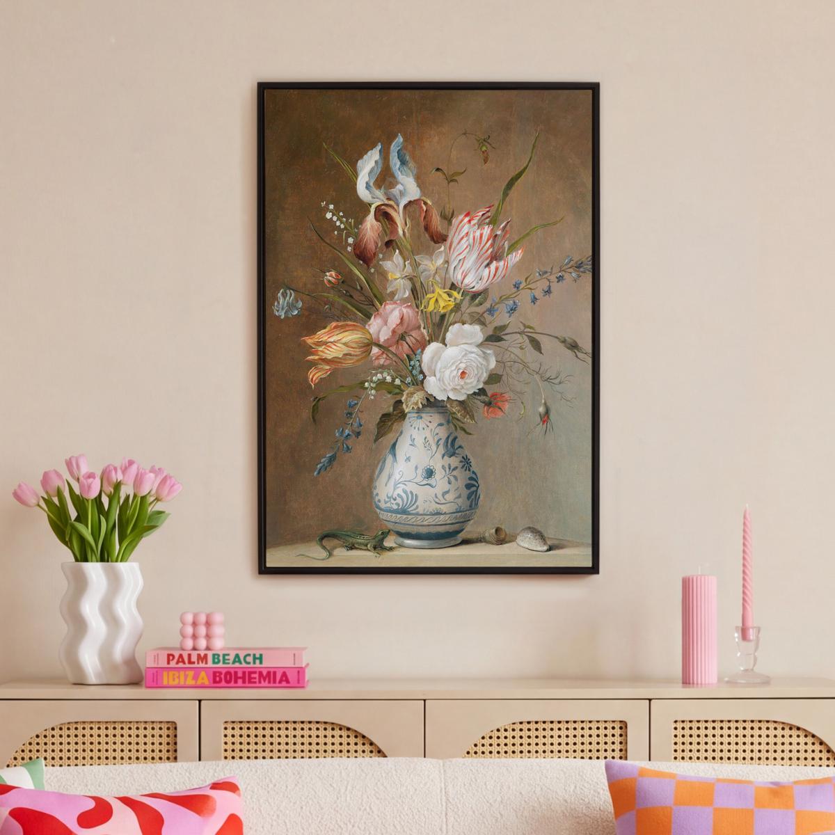 LEINWAND Bilder mit Rahmen - Alte Meister - Blumen - Balthasar van der Ast - 60x90 - Hellbraun, Textil (60/90cm) - MuchoWow