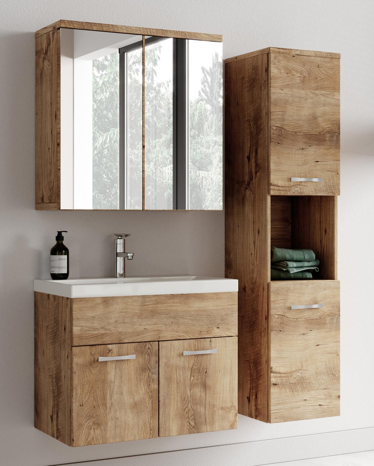 BADMÖBEL-SET Montreal 3 Teile Kastanien Eiche - 60 x 35 x 51 cm - Kastanienfarben/Eichefarben, Holz (60/53/35cm) - Badplaats