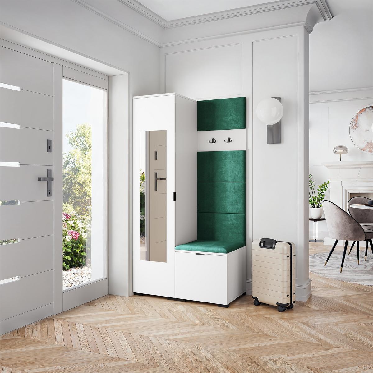 GARDEROBENSCHRANK VIRA 95/181/51 cm Modern Garderobe-Set Weiß - Weiß/Grün, Holzwerkstoff (95/181/51cm) - MASSENO