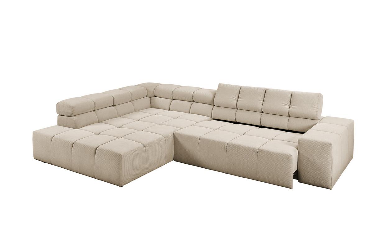 ECKSOFA MIT MOTORISCHEM SITZVORZUG NEVADA Beige Cord Relaxfunktion - Beige/Schwarz, Kunststoff/Textil (319/215cm) - KAWOLA