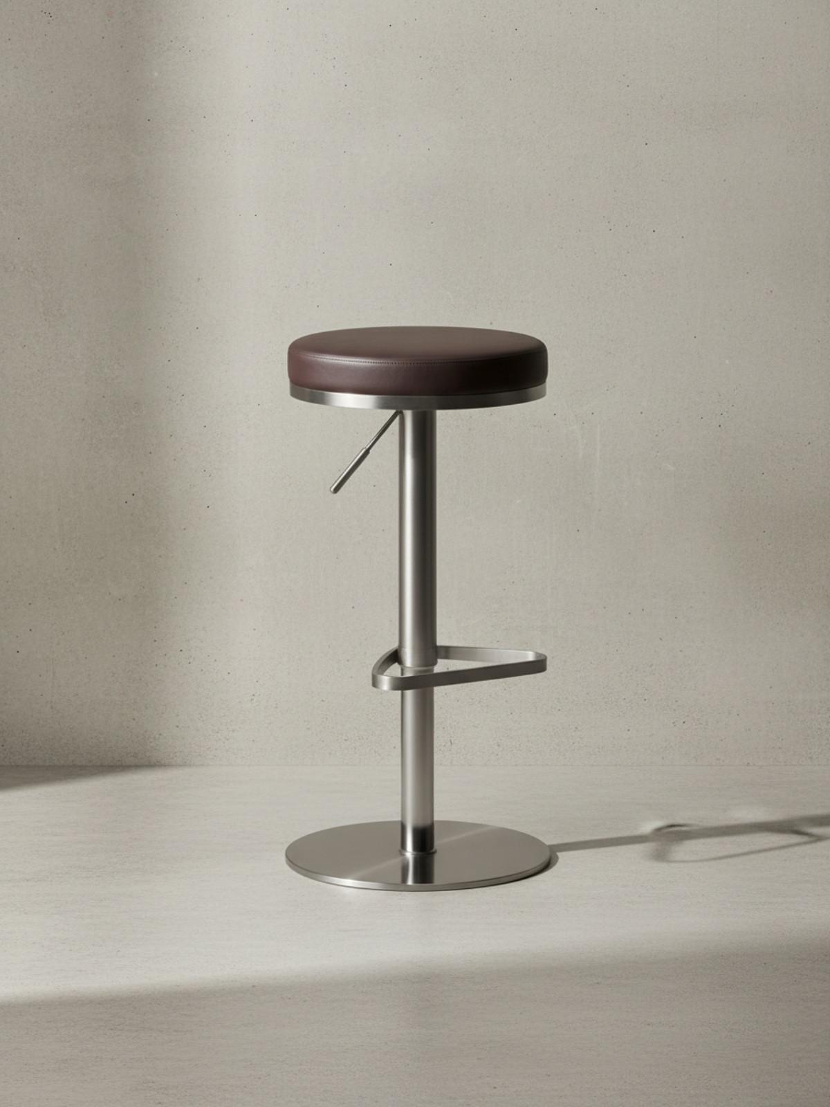 BARHOCKER Höhenverstellbar Gepolstert Triangel-Fußablage ELBE, Braun 38x38x82 cm - Silberfarben/Braun, Kunststoff/Textil (38/82/38cm) - KADIMA DESIGN