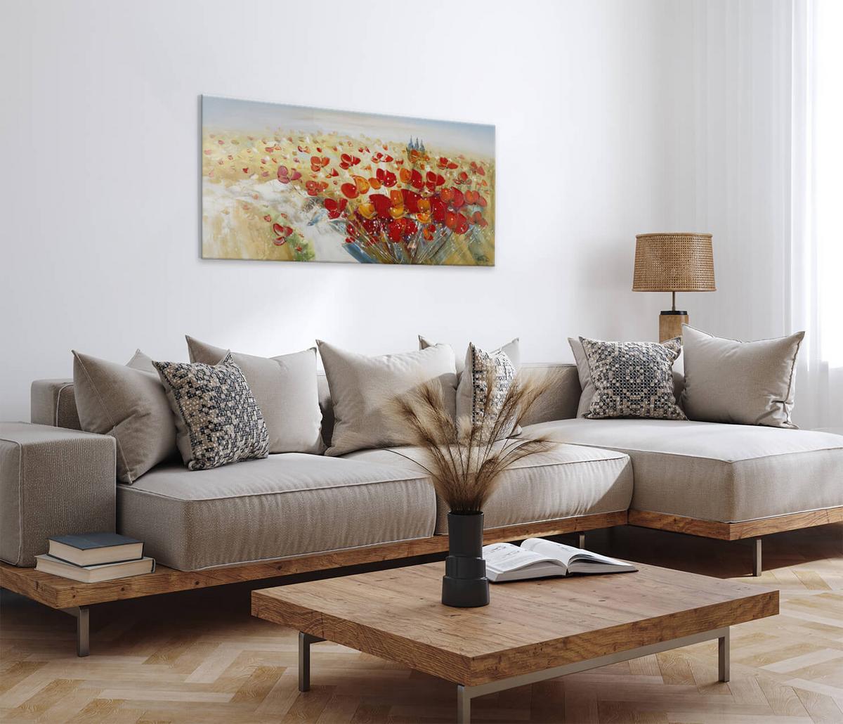 ÖLGEMÄLDE 120/60 cm - Beige/Rot, Holz/Textil (120/60cm) - KUNSTLOFT