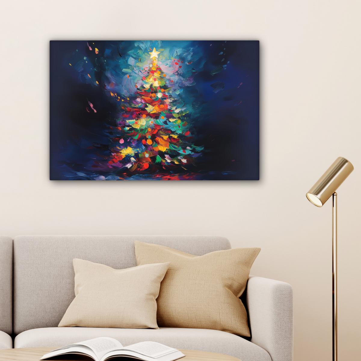 LEINWANDBILD Weihnachtsbaum - Weihnachten - Abstrakt - Farbenfroh Gemälde 60x40 cm - Multicolor, Textil (60/40cm) - MuchoWow