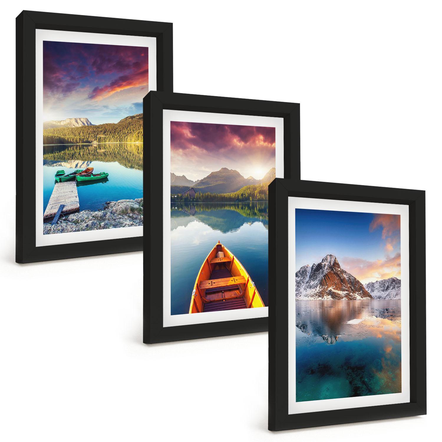 BILDER SET 3er Set - 20x30 cm Schwarzer Rahmen - Seen, Berge, Boote, Frieden - Schwarz, Kunststoff (20/30cm) - TULUP