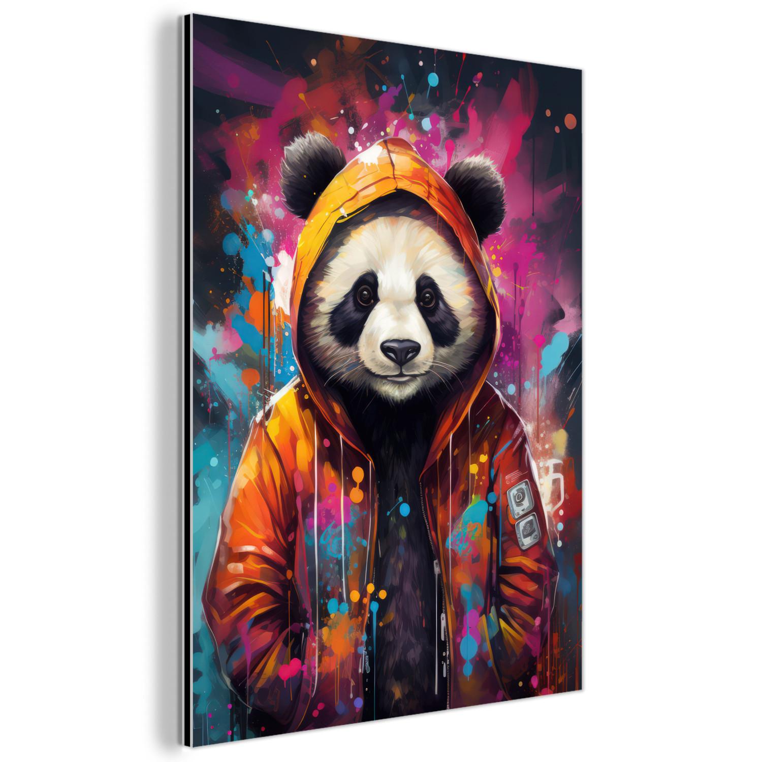 METALLBILD Panda - Jacke - Graffiti - Orange 30x40 cm - Orange, Metall (30/40cm) - MuchoWow