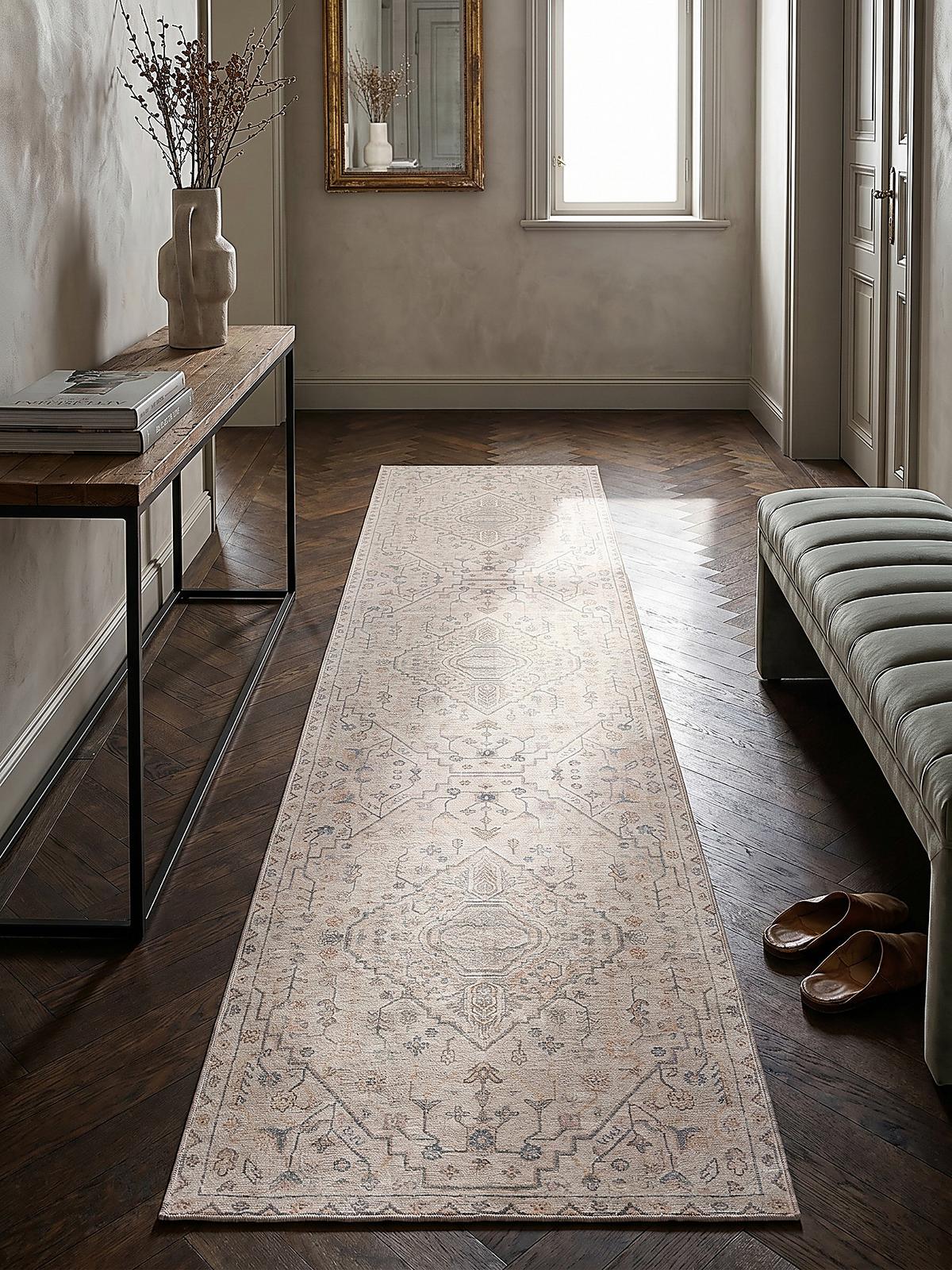 TEPPICH Waschbar HURST, orientalisch mit Medaillon, Beige, 60 x 230 cm - Beige, Textil (230/60cm) - KADIMA DESIGN