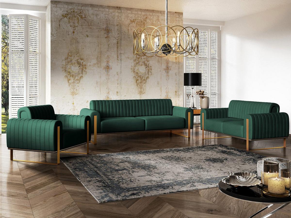 SOFA Parissa 164 cm - Goldfarben/Grün, Textil/Metall (164/79/92cm) - Selsey